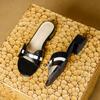 Summer Soft-soled H Slippers Beach Mid-heeled Sandals Small Gold Buckle Open-toe Slippers Women's Casual One-word Drag
