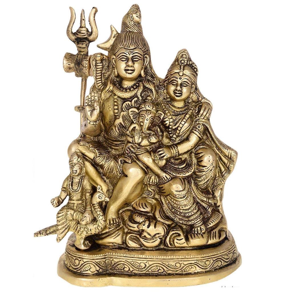 Original Brass Shiv Parivar Idol, Antique Finish Shiv Parvati Ganesha Statue