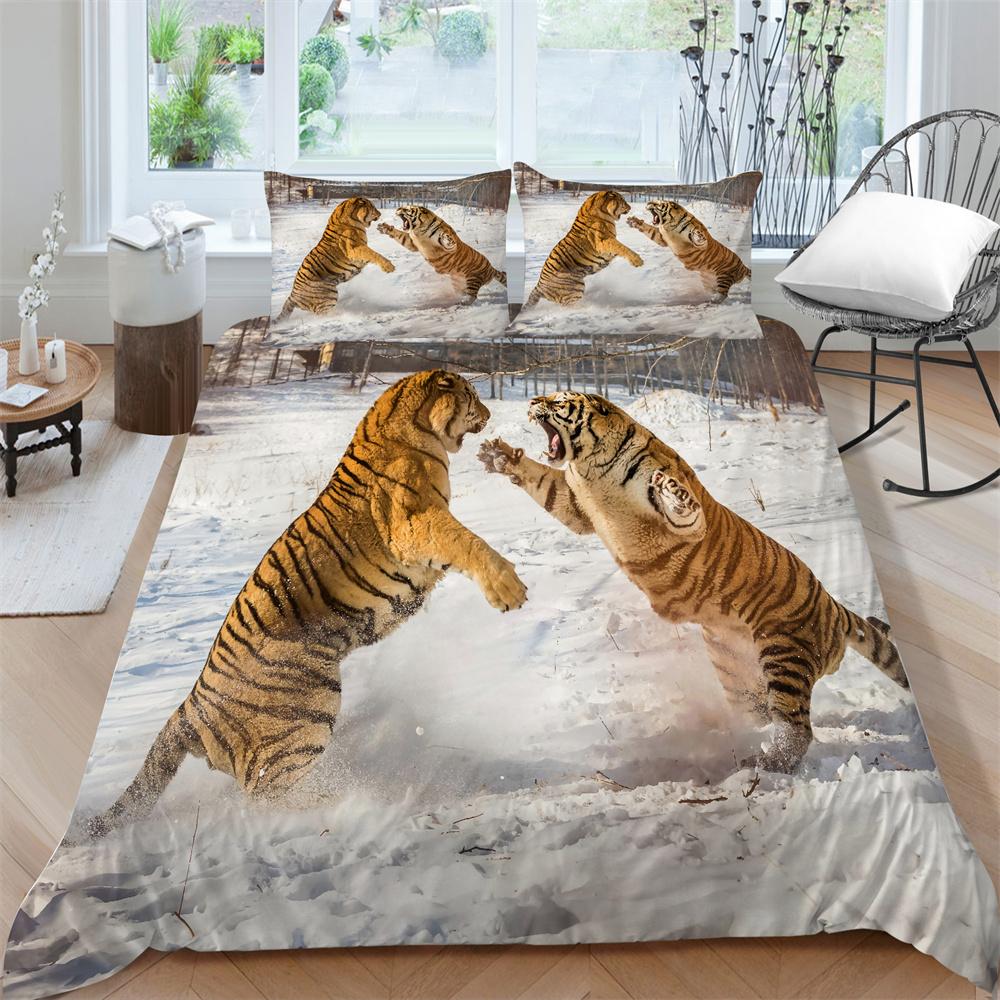 Tiger Duvet Set 3D Animals Printing Bedding Set Newly Bedding Cover Suit Single Size Bedspread Polyester Pillowcase