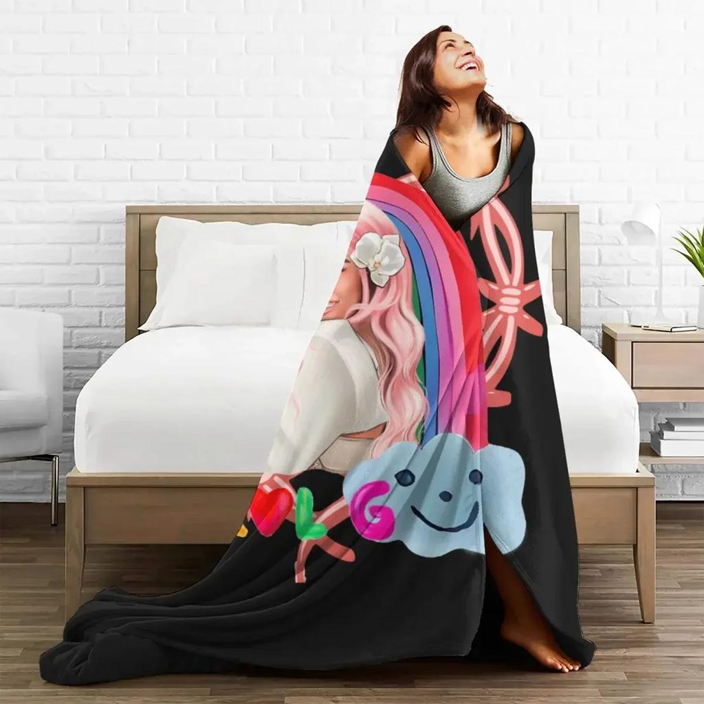 Karol G Flannel Blankets Singer Pink Hair Warm Soft Throw Blanket for Outdoor Travel Graphic Bedspread Sofa Bed Cover
