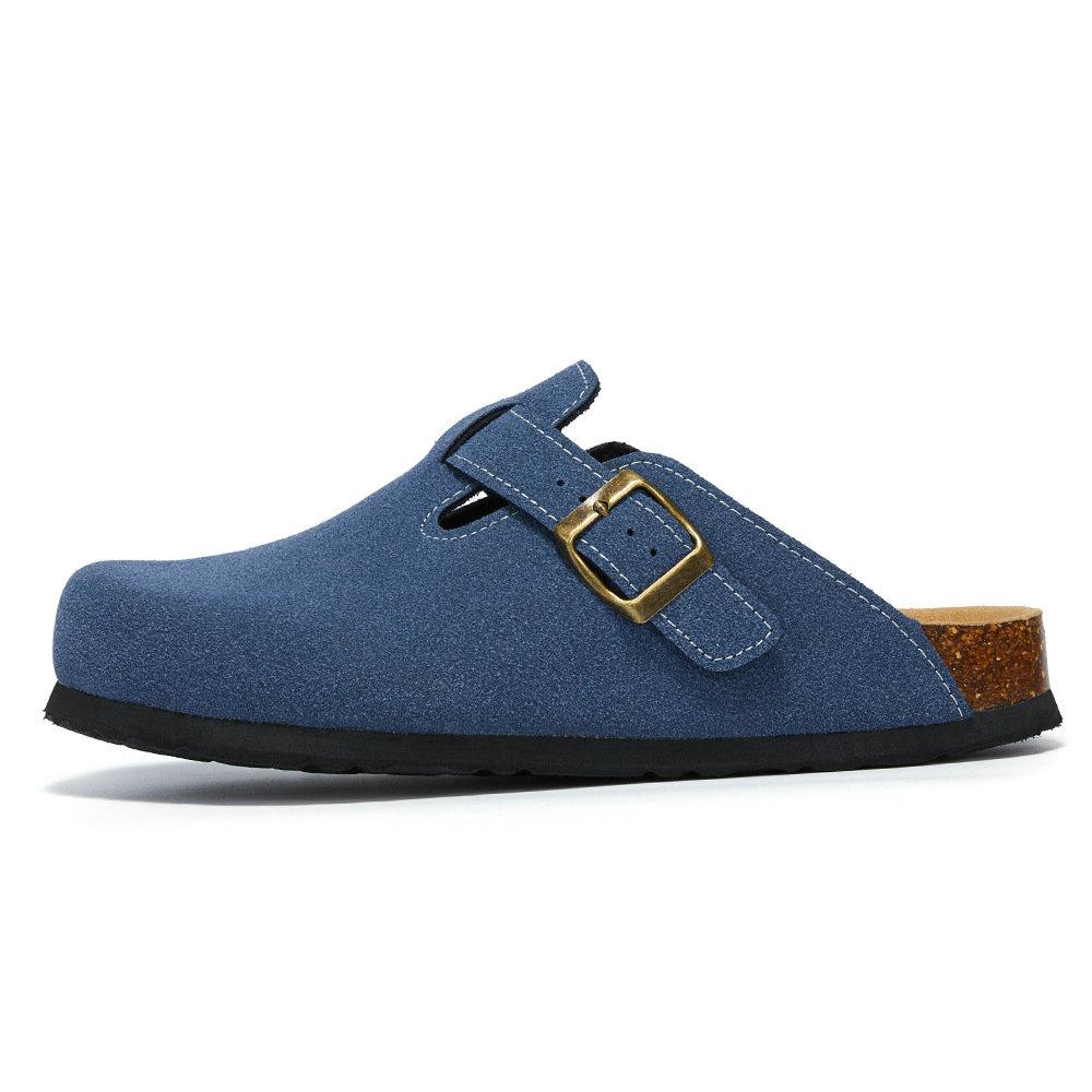 Fashion Men's Shoes Baotou Cork Men's Slippers Cowhide Men's Women's Half Slippers for Winter Big Size 35-45