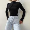 Tshirt Sleeve Women Long Summer Half Stand Collar Solid