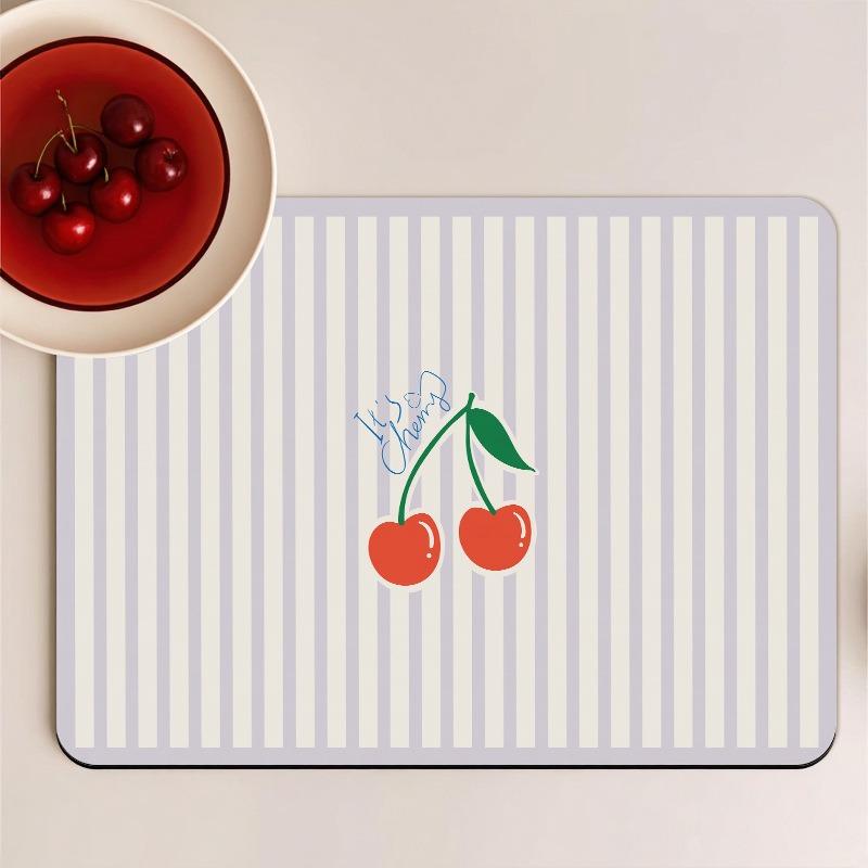 Cute Cherry Super Absorbent Dish Drying Mat for Kitchen Tableware Table Placemat Drain Pads Drainer Rug Drink Holder Washable