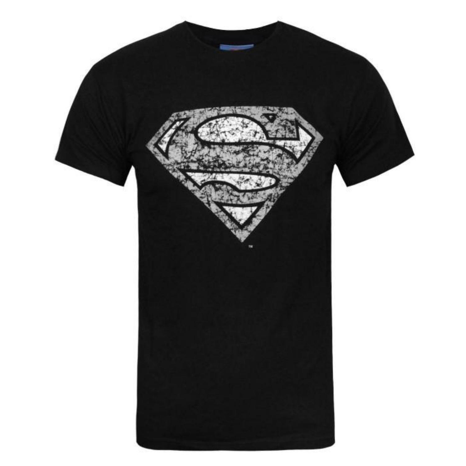 SUPERMAN Official Mens Distressed Silver Logo T-Shirt S