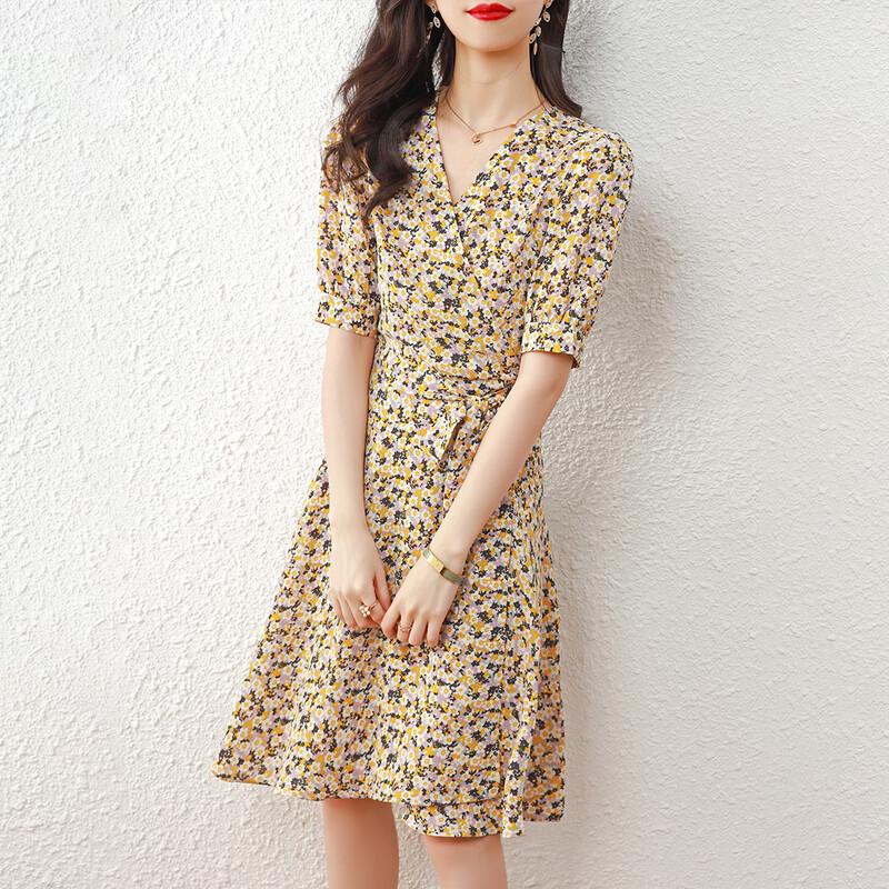 Srcr Floral Print Tie-Waist Short Sleeve Midi Dress XL