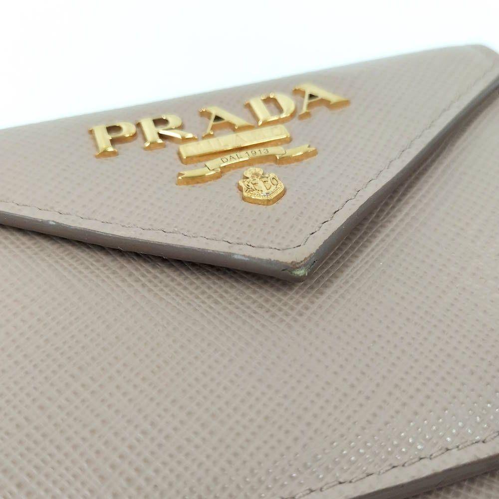 Used PRADA Tri-fold Wallet Saffiano Pink Beige 1MH021