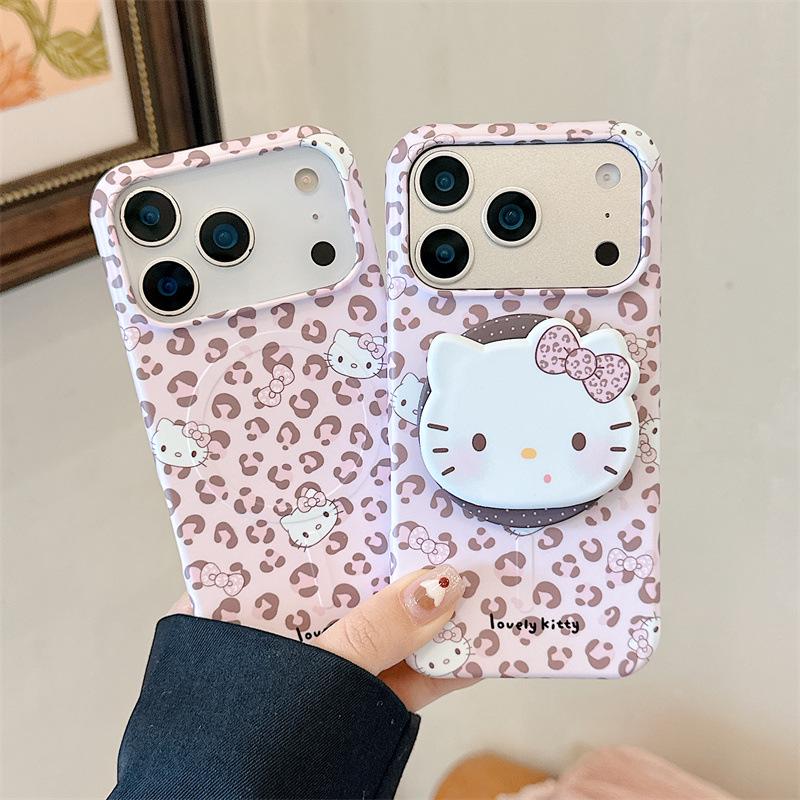 Pink Leopard Cat Magnetic Stand Case for iPhone 17/16 Pro Max/15 Pro