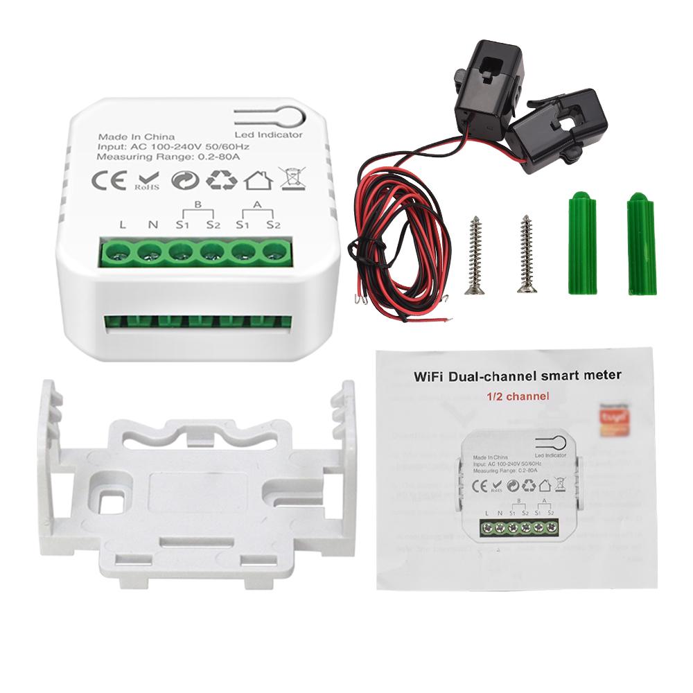 Smart Energy Meter TY Power Consumption Monitor with 2 80A CT Clamp Electricity Statistics Current