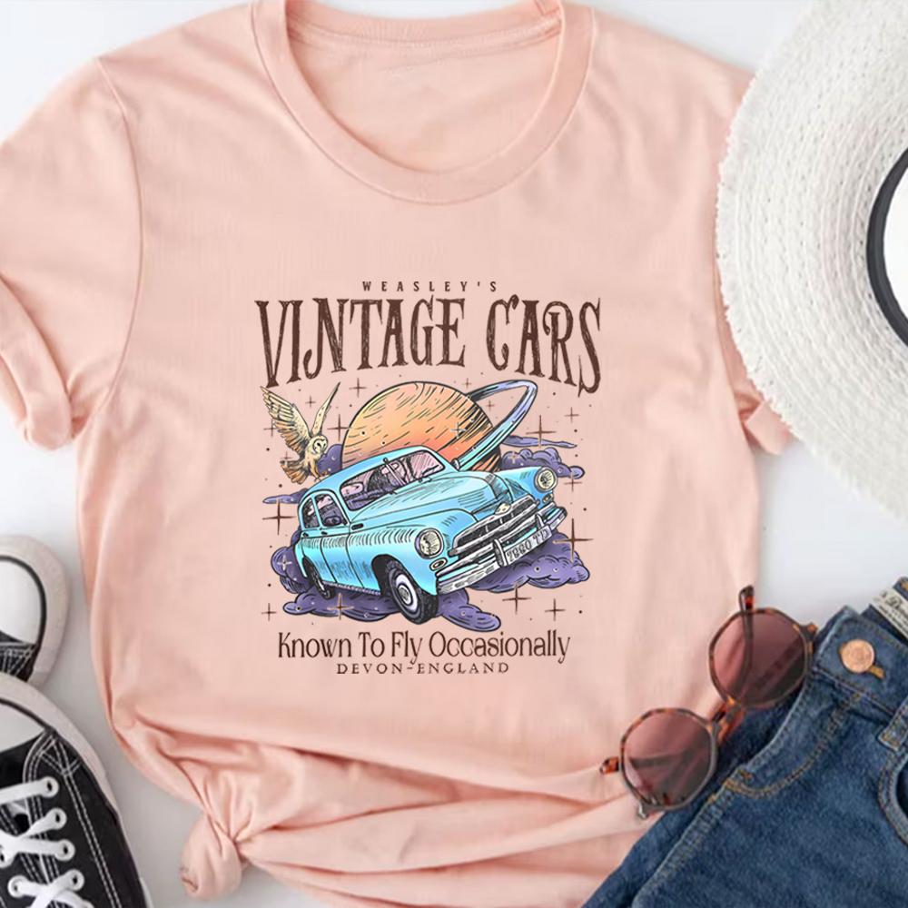 Funny Wizard Flying Car T-shirt Vintage Flying Cars Shirt HP Inspired Tee Magic Shirt Fan Gift Unisex Trendy Short Sleeves Tops