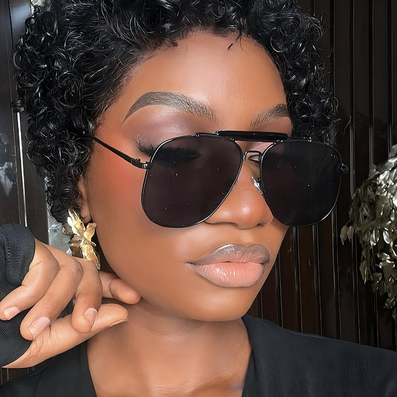 Women's sunglasses, men's and women's fashion large-frame double-beam metal sunglasses