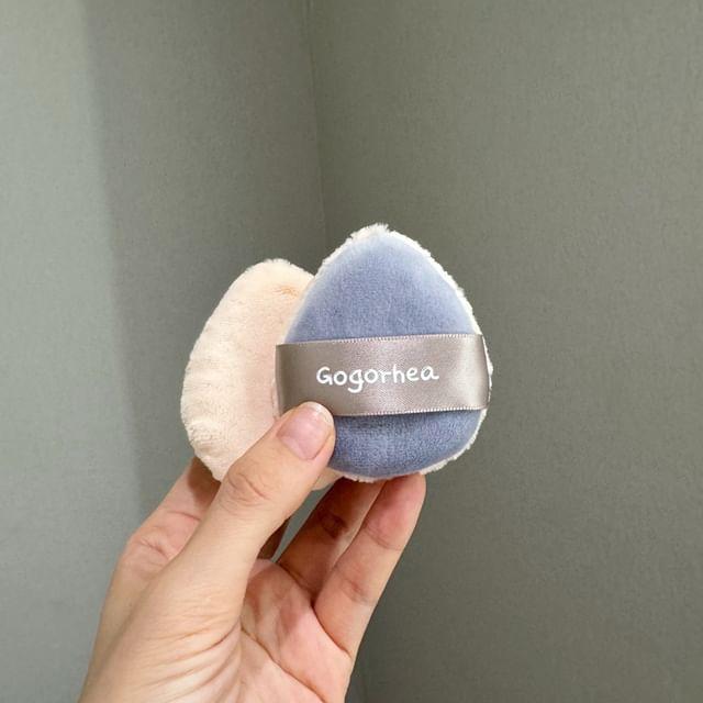 Rhea - Set of 2: Droplet Velour Powder Puff 2 Pcs - Blue & Off-White