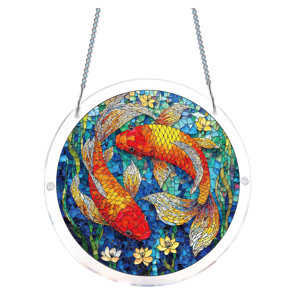 Acrylic Jigsaw Puzzle Suncatcher Window Hanging Ornament with Swan and Water Lily Print for Home and Office Decoration
