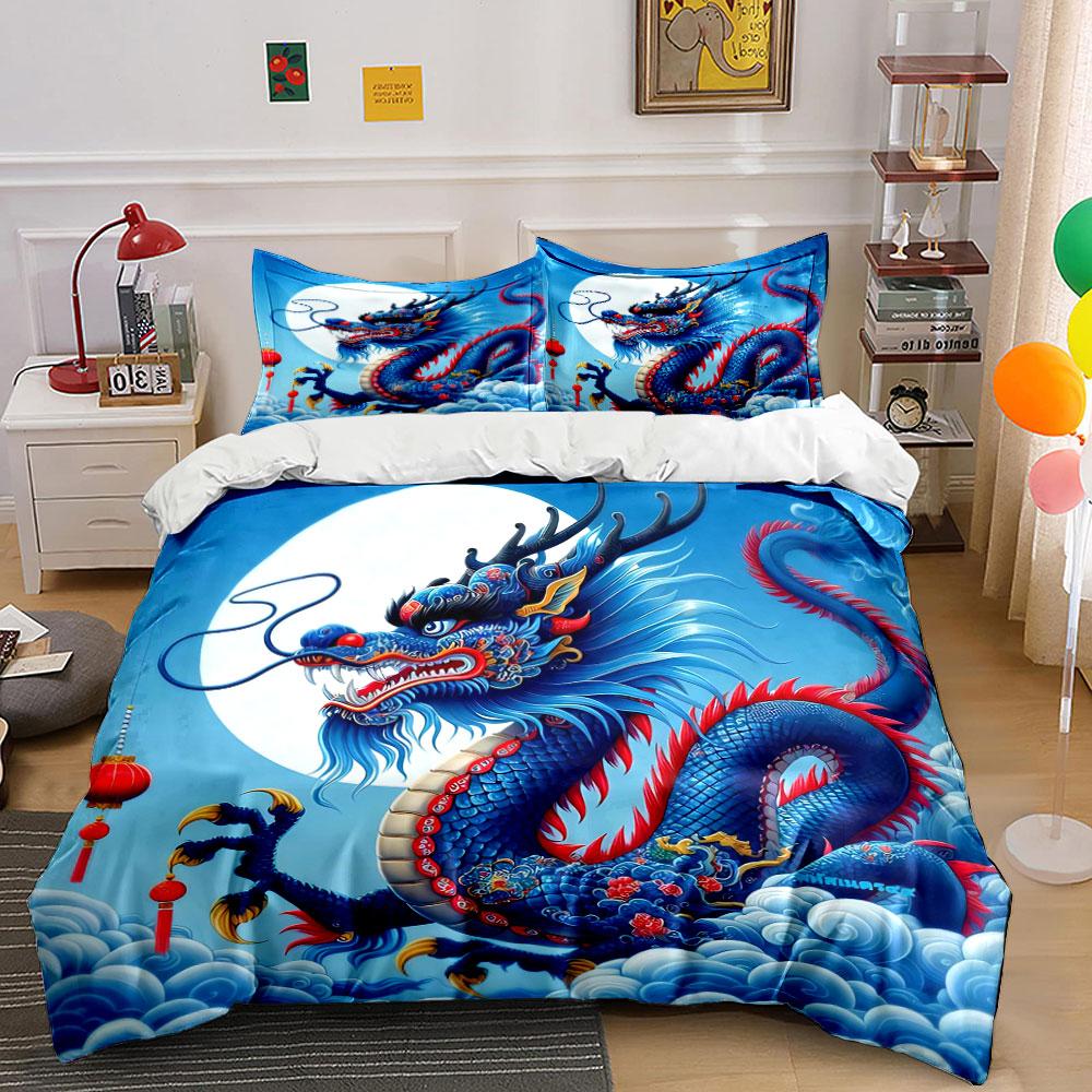 Dragon Artwork Home Decor Set Soft Comfortable Duvet Cover Bedding Set Included 1*Duvet Cover & 2*Pillowcases, Gift