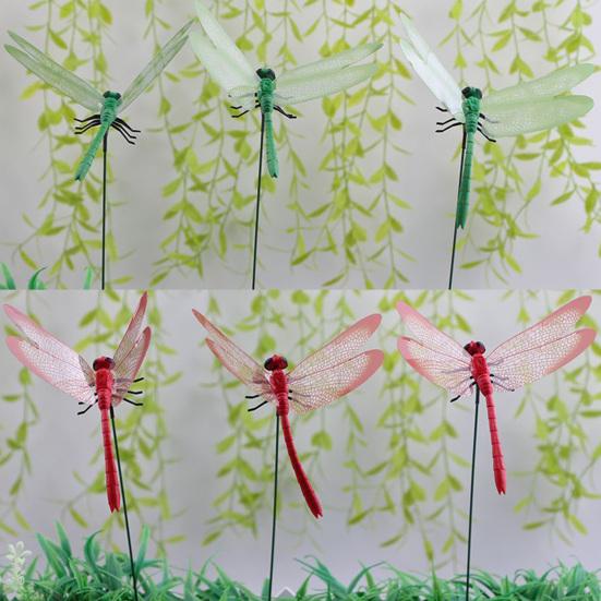 25Pcs Fake Dragonfly Garden Stake Decoration Indoor Outdoor Yard Lawn Patio Artificial Dragonfly Stake Planter Pot 3D Simulation Dragonfly Ornament