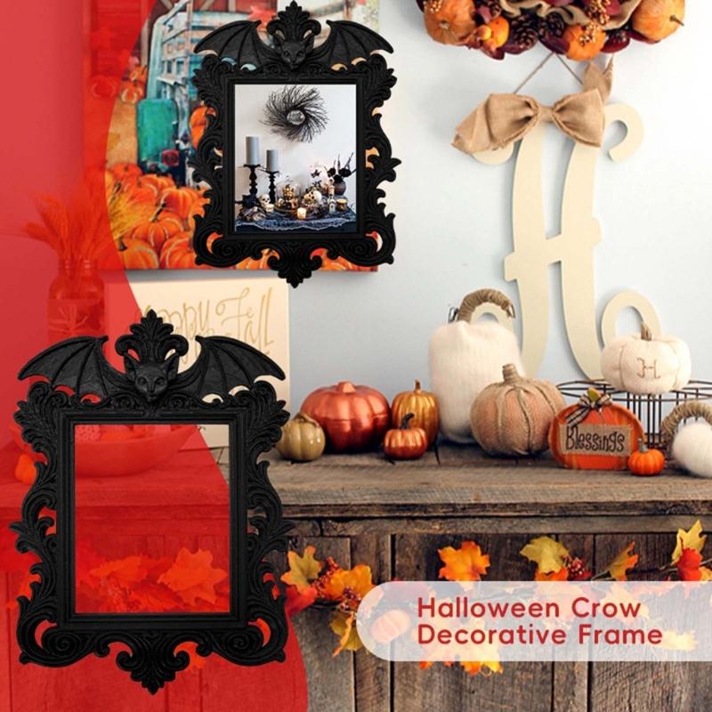 Gothic Style Bat Wing Photo Picture Frame For Halloween Home Accent Decoration Vintage Themed Display Piece Accessories