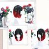 Straight Full Wig, Bob, Mori Girl, Dreamy, Cute, Heat-resistant, Semi-long, Cosplay, Lolita Style, Everyday Wear, Black and Red Gradient Wig
