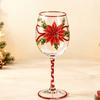 Poinsettia Christmas Wine Glass 2D Hand Painted Red Wine Cup Clear Stemmed Cup  Christmas