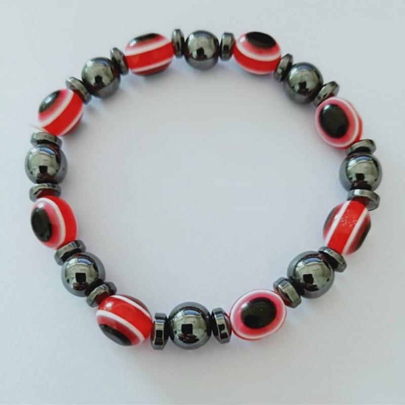 Magnetic Black Stone Elastic Bracelet with Blue Eye Beads - Popular European & American Jewelry