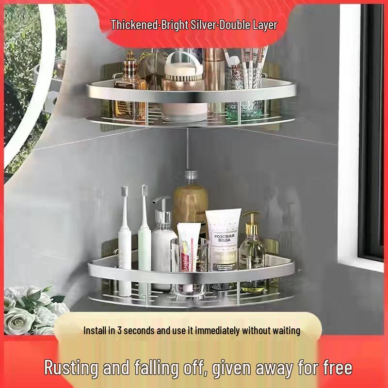 Punch-Free Aluminum Corner Bathroom Storage Rack