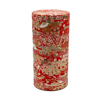Noguchi Kumataro Tea Garden Tea Large Capacity Yuzen Washi Paper with Inner Hyakka Ryoran Made In Stylish Caddy, 200g, Lid, Design, Japan,