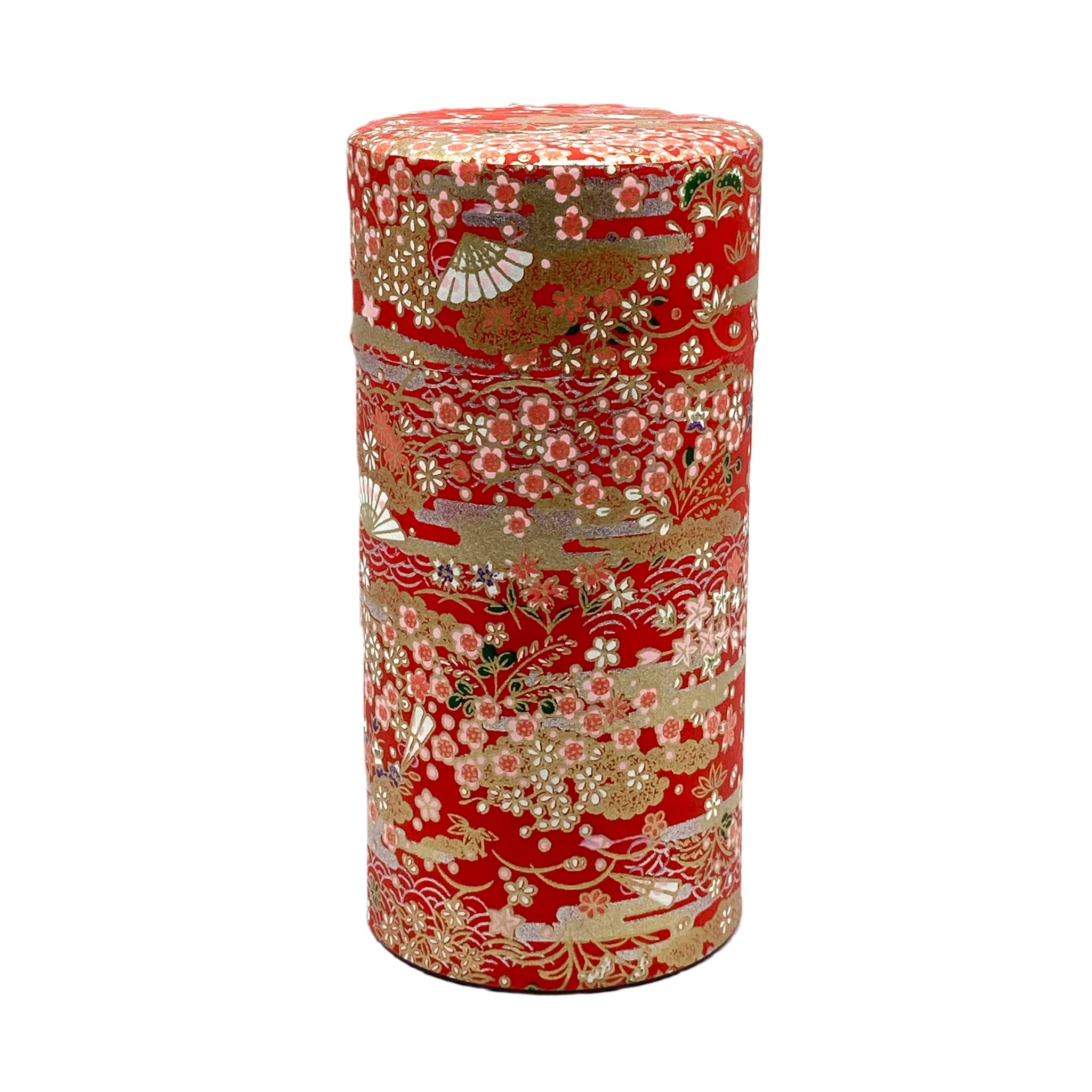 Noguchi Kumataro Tea Garden Tea Large Capacity Yuzen Washi Paper with Inner Hyakka Ryoran Made in Stylish Caddy, 200g, Lid, Design, Japan, красный