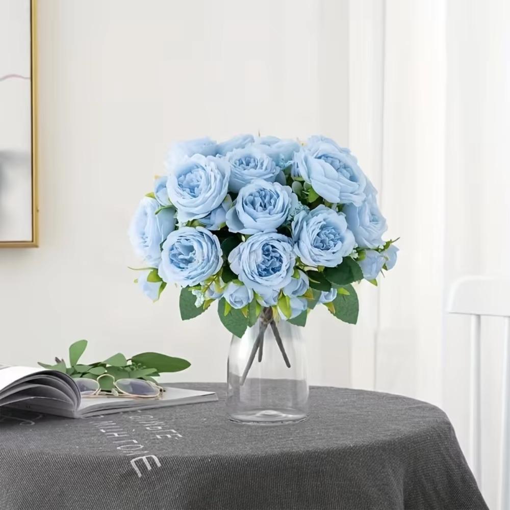 Long Stem Artificial Flowers Faux Silk Bridal Bouquet Vintage Fake Roses Home Wedding Bridal