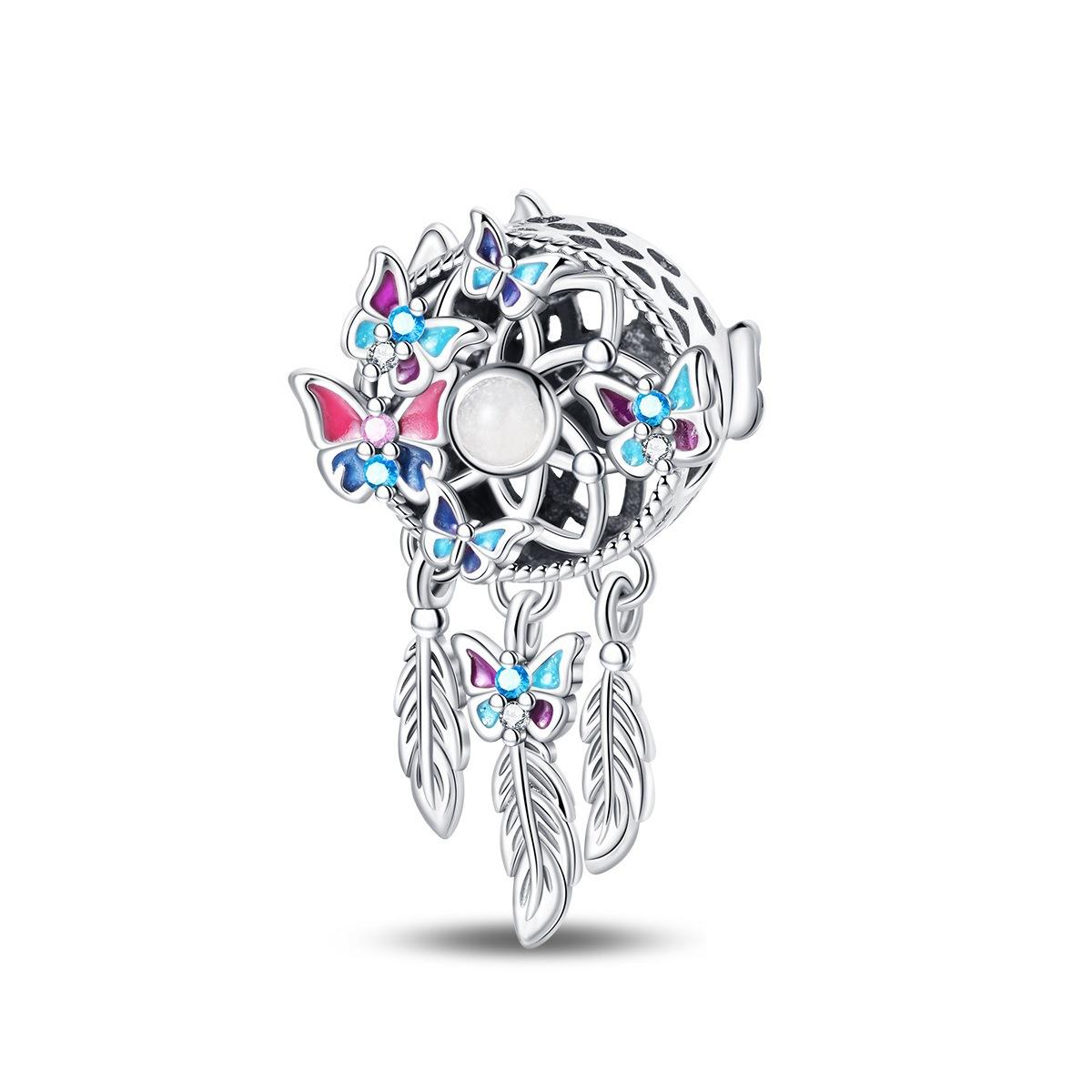 S925 Silver Dreamcatcher Style Moon Pendant 925 Silver Bead DIY Bracelet Jewelry Accessories