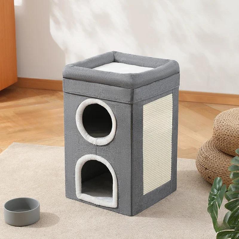 

Pet Cat House Большая кровать для кошек Четырехсезонная универсальная двухслойная кровать для кошек с пушистым шариком подвесные кубические кровати для больших котят в помещении