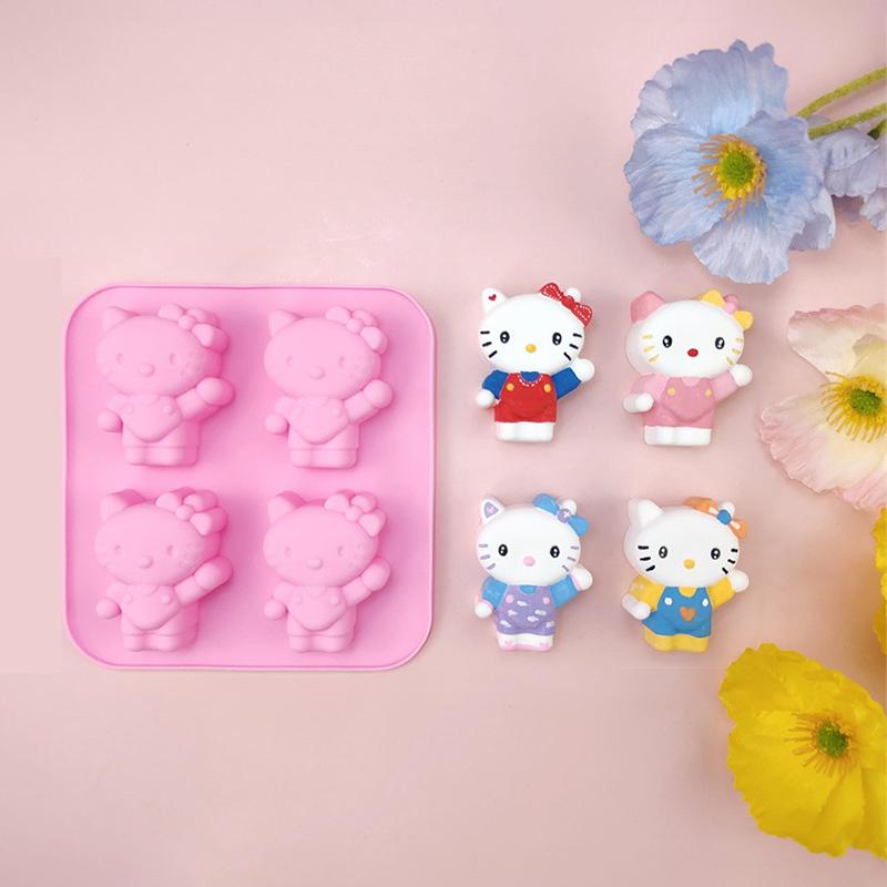 Kawaii Diy Sanrio Hello Kitty Cookie Chocolate Baking Tool Cartoon Silicone Ice Block Diy Soap Mold Set