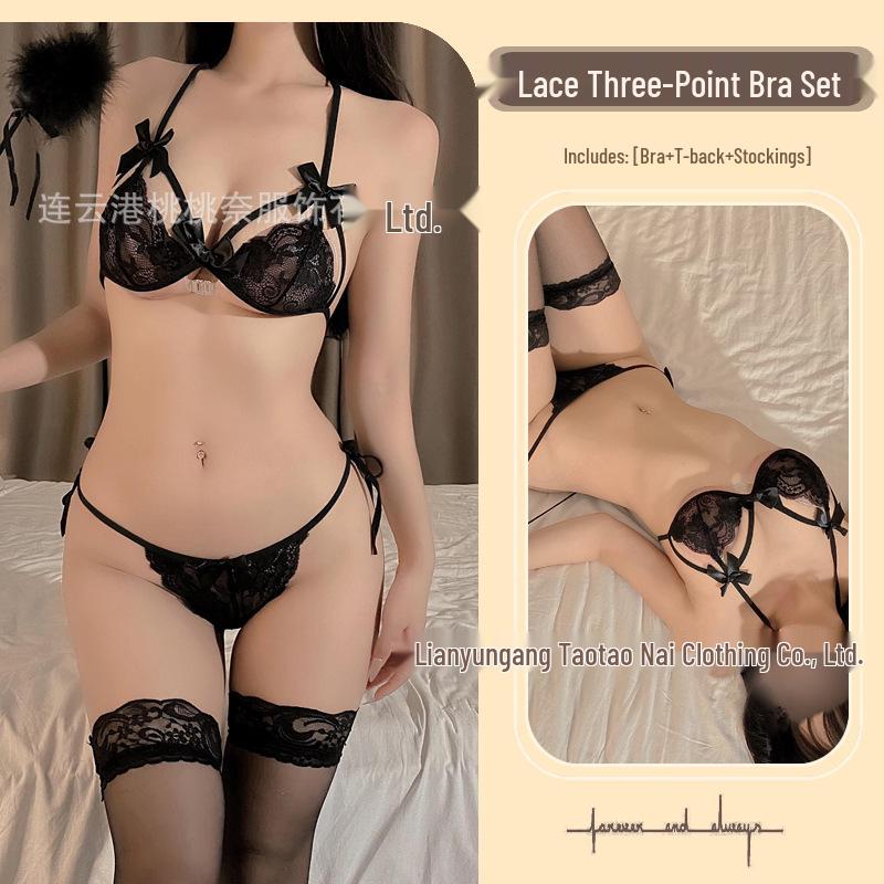 Elegant Lace Push-Up Bra & Thong Set with Garter - Japanese Inspired Sexy Lingerie