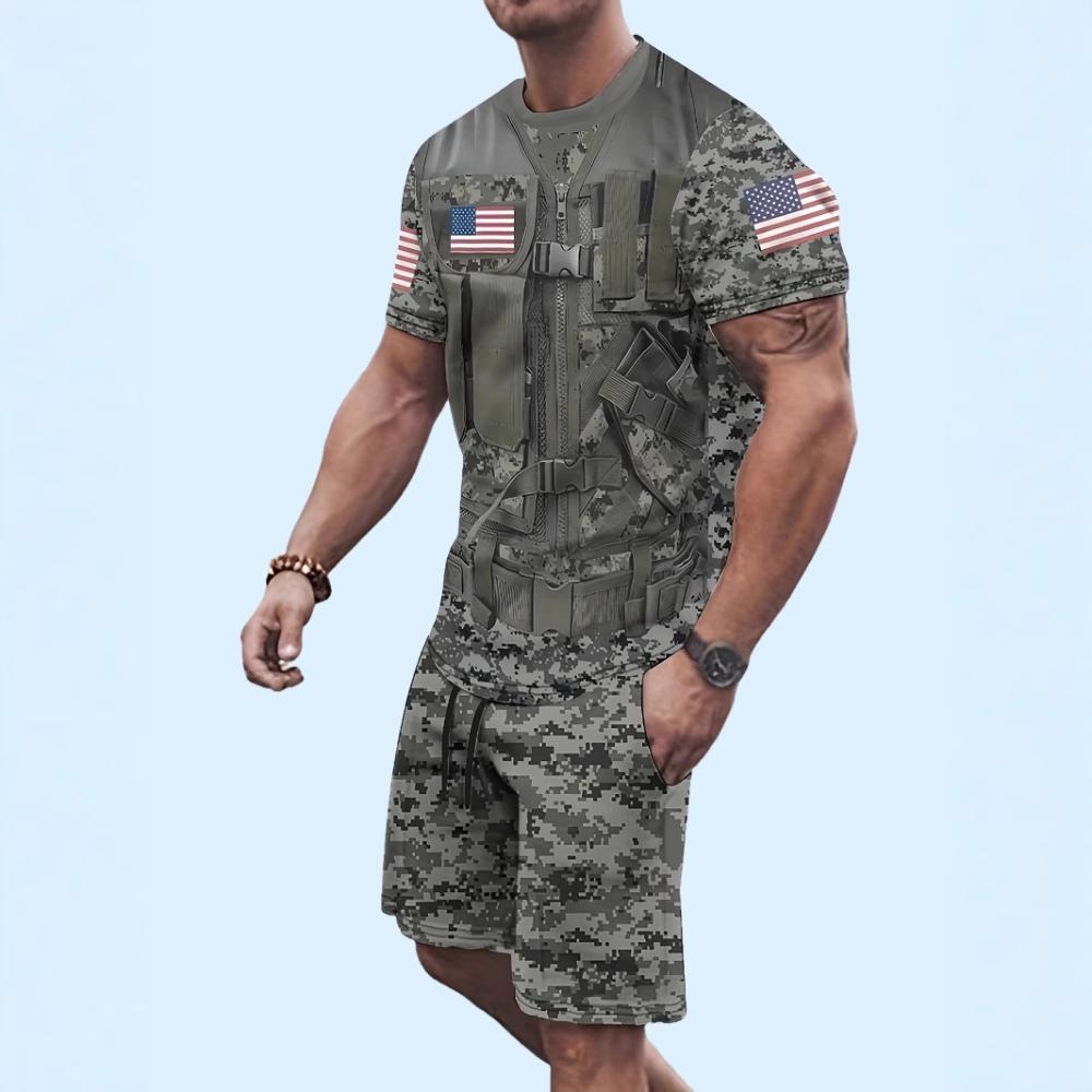 Herren Kurzarm-Shorts-Set Lässiger Mode-Sportanzug Einfache Bequeme Unisex Sportbekleidung
