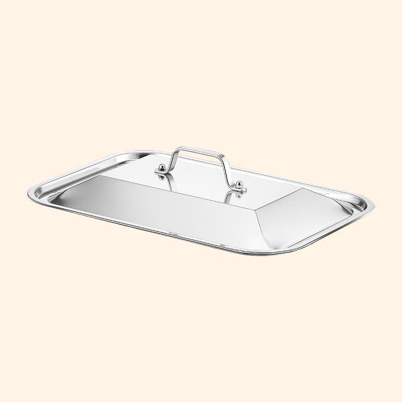 Rectangular Stainless Steel Deep Dish Grilled Fish Pan with Lid for Induction Cooktops - Ideal for Crayfish and Barbecue.