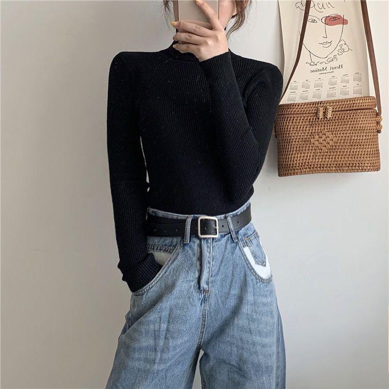 Women's Slim Fit High Neck Knitted Sweater: Versatile for Autumn and Winter