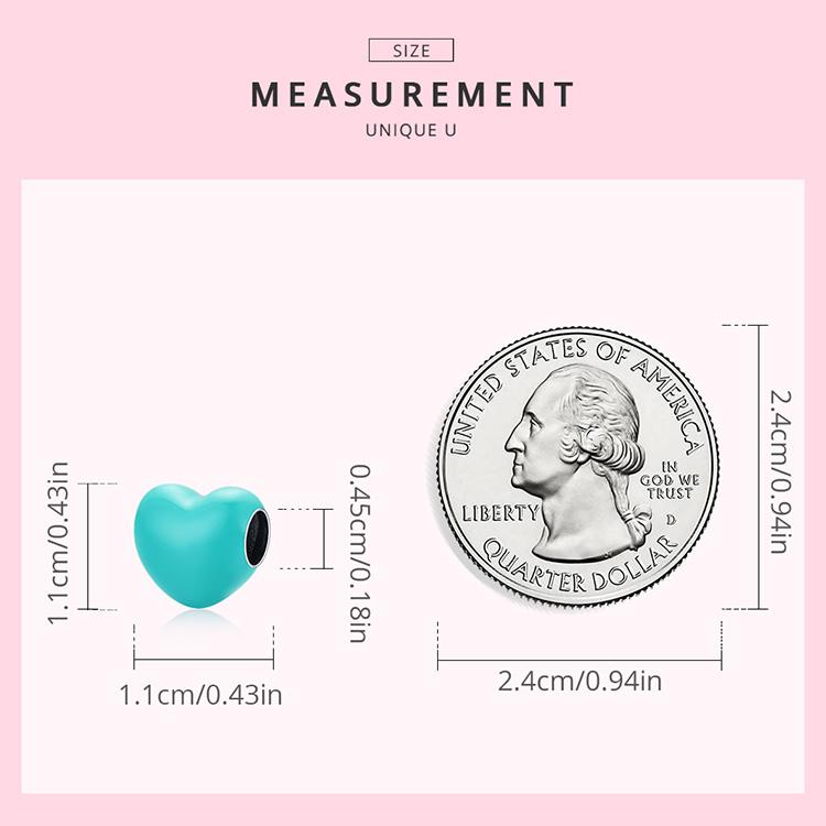WOSTU Enamel Smooth Red , Pink and Blue Three-color Heart Shape 925 Sterling Silver Charm Beads Fit Bracelet Bangle Fine Jewelry