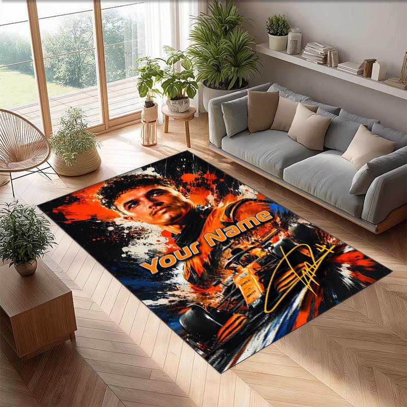 Lando Norris Crystal Velvet Rug, Custom Name Text Personalized Non‑Slip Floor Mat for Home Decor Gift