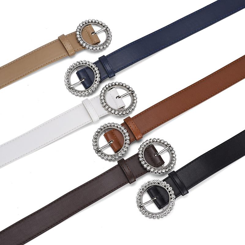 Autumn And Winter Women'S Belt Round Buckle Diamond-Set Literary Decoration Retro Simple Wide Belt Women