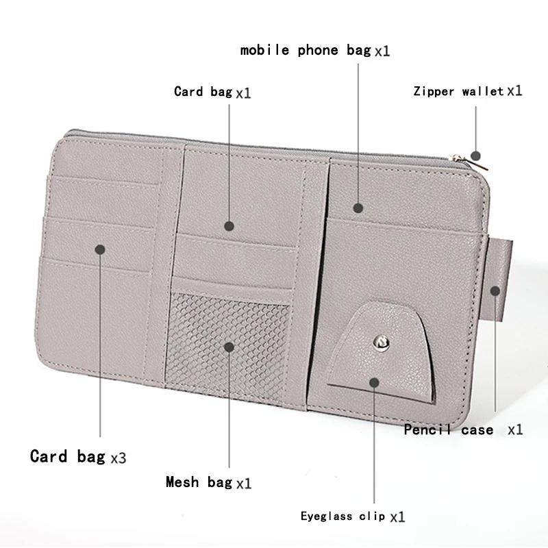 Car Sun Visor Organizer Multi-Pocket Pouch Car Sun Visor Organizer Zipper Type Card Holder Storage Auto Interior Accessories