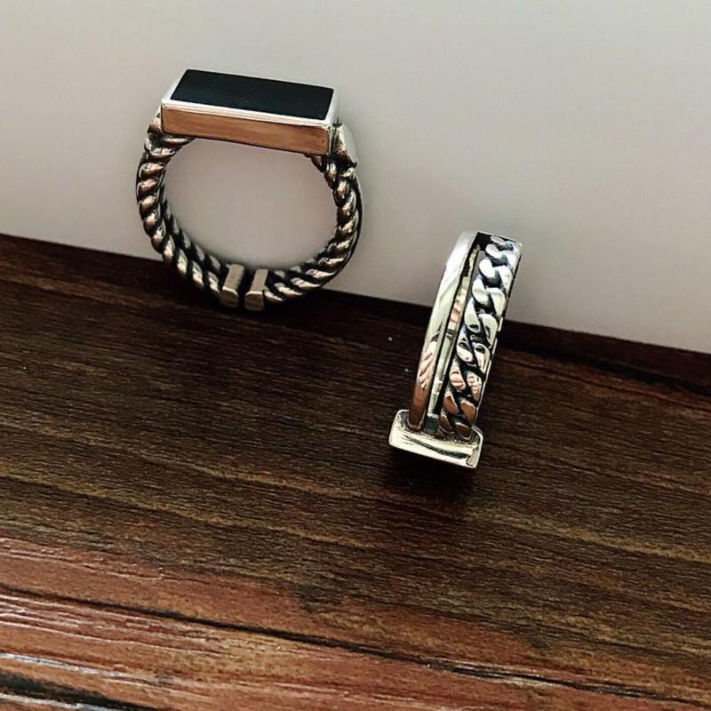 PANJBJ 925 Sterling Silve Geometry Drip Glaze Ring for Women Punk Punk Chain Retro Versatile Jewelry Gift Dropshipping