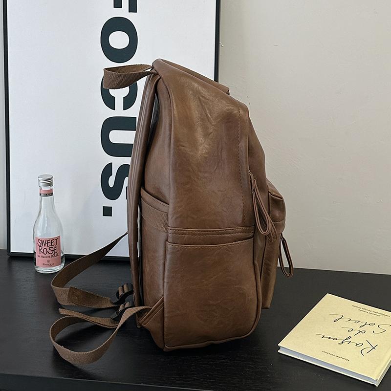 Sac à dos rétro en cuir PU Grande capacité Sac à dos décontracté pour femme avec plusieurs poches Parfait pour le travail quotidien, l'école et le shopping Sans pendentif