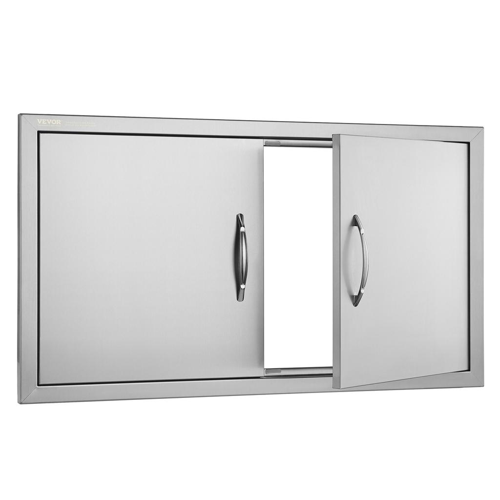 BBQ Access Door, 863x482 Mm Double Outdoor Kitchen Door, Stainless Steel Flush Mount Door, Wall Vertical Door with Handles, for BBQ Island, Grilling