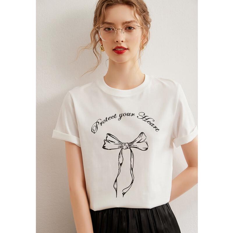 Bailuyu Cotton Letter Butterfly Print Short Sleeve T-Shirt