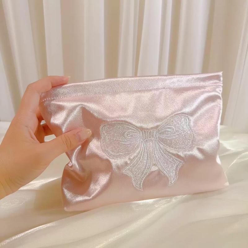 Bowknot Embroidered Chic Toiletry Bag Portable Makeup Pouch Versatile Travel Cosmetic Bag For Organizer Women Clutch Bag