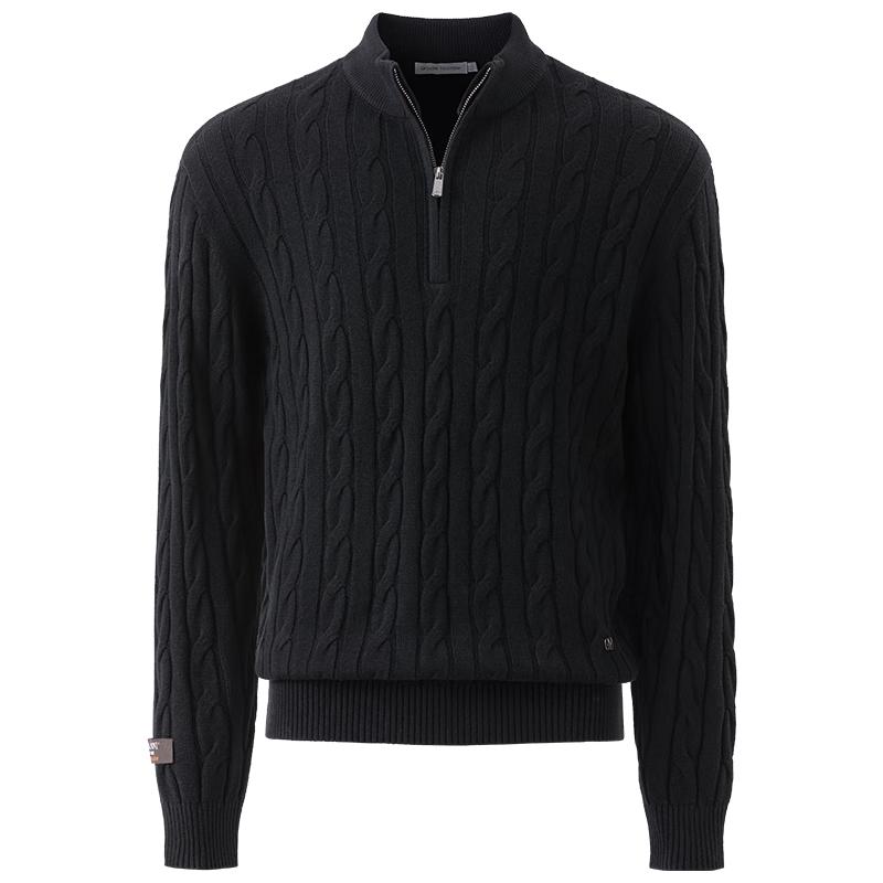 GIOVANNI VALENTINO Men's 100% Wool Cable Knit Mock Neck Zip Sweater