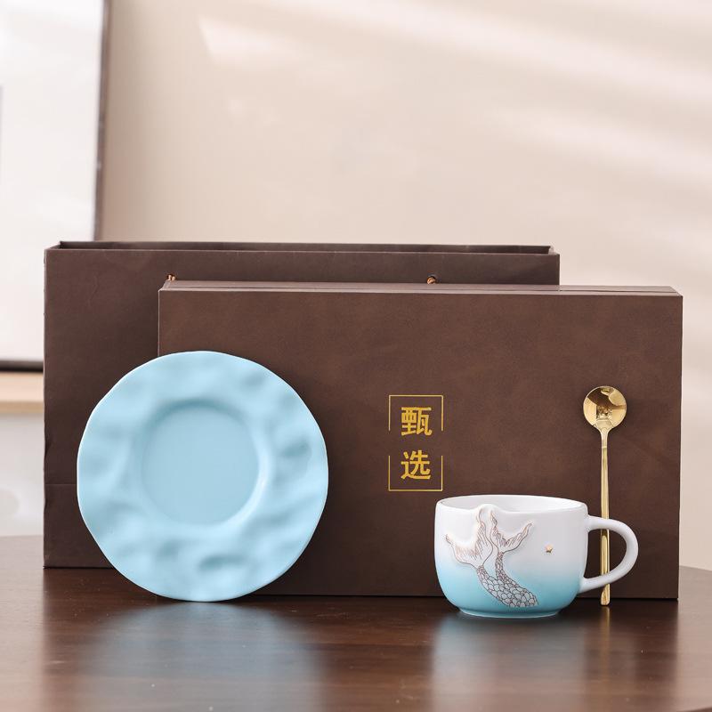 Mermaid Coffee Cup, Shell Cup, Ceramic Cup Souvenir, Coffee Shop Entry Gift Printing