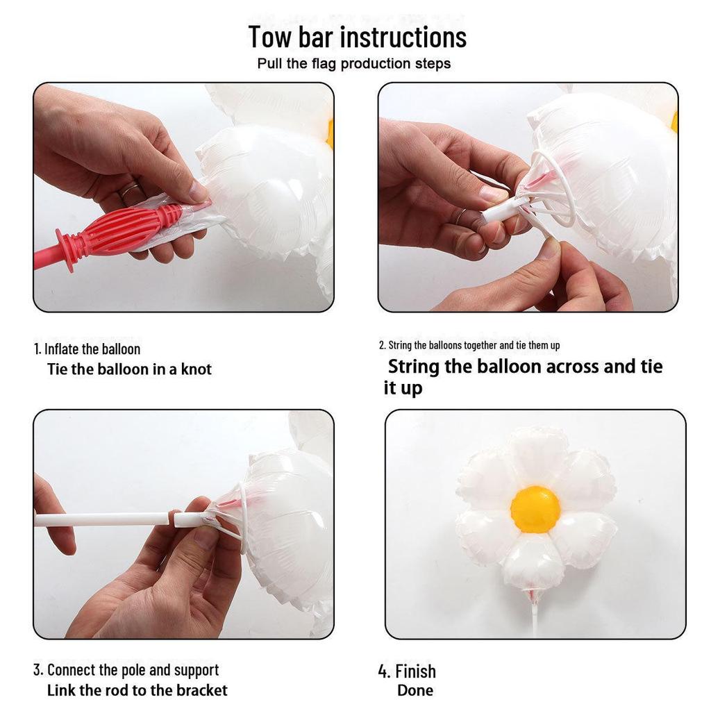 40cm Smiling Daisy Sunflower Handheld Balloon with Tow Bar