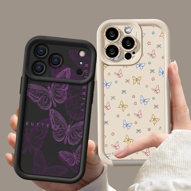 Pink Butterfly Case For iPhone 17 Pro Max Case iPhone 16 15 14 13 Pro Max 11 17e 16e Shockproof Bumper Soft Silicone Phone Cover Cases