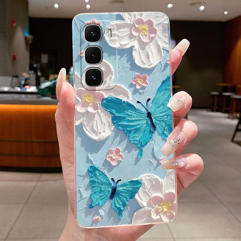 For Tecno Spark 40 Pro Plus KM7 40Pro KM6 Phone Cases Funda Flower Butterfly Back Cover Soft Silicone Transparent TPU Jelly Case