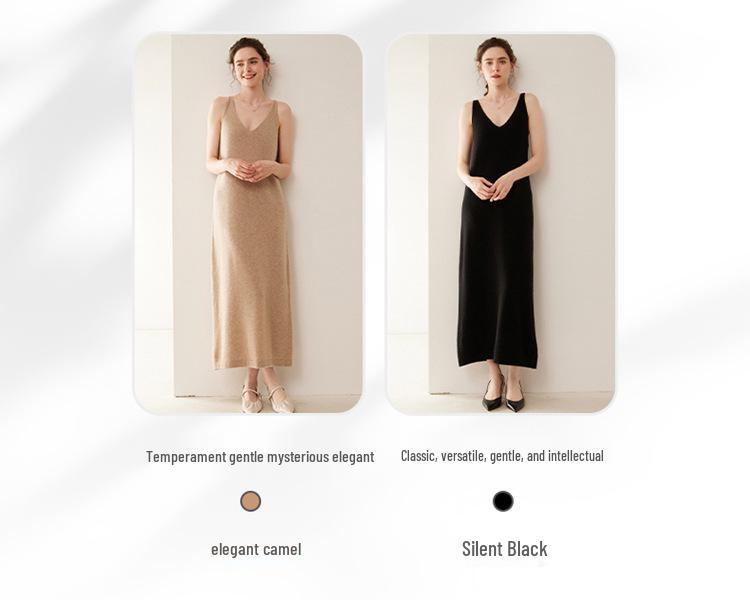 Elegant Korean-Style Knitted Cashmere Dress - Strappy, Slimming, and Luxurious Fashion Staple