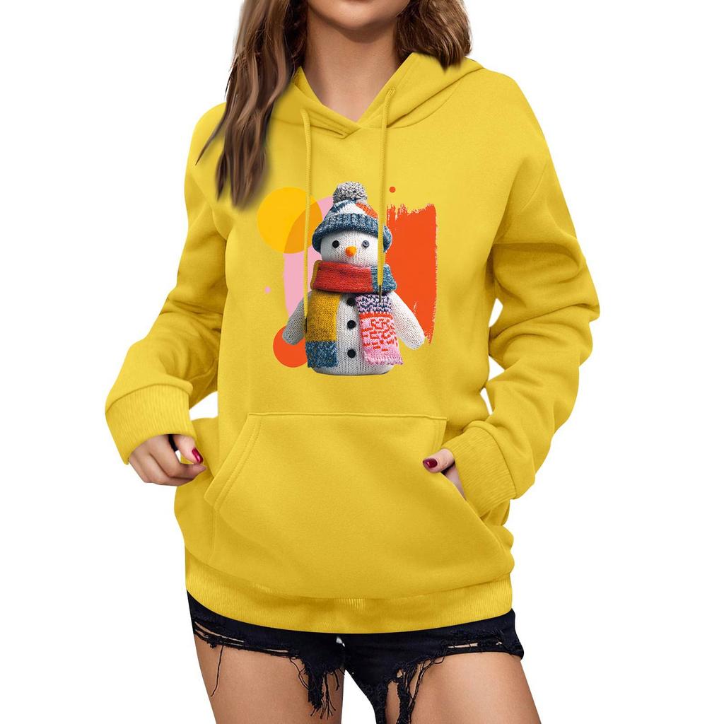 Women's Winter Christmas Printed Pullover Hooded Sweatshirt Fleece Long Sleeve Sweatshirt