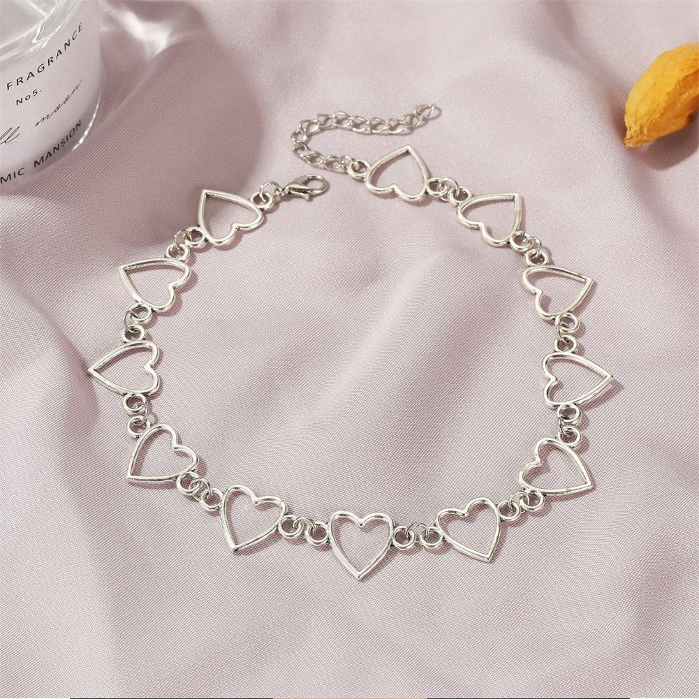 Women's Necklace Alloy Hollow Heart-shape Pendant Silver Necklace